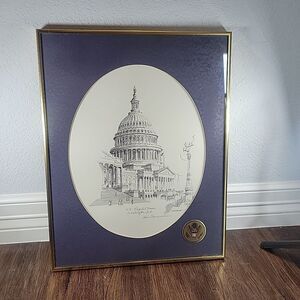 Vintage Don Cannavaro Framed And Signed Lithograph ' US Capitol Dome Washington